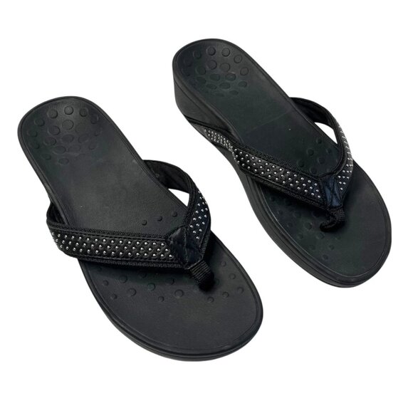 Vionic Womens Size 9 Black Kehoe Rhinestone wedge Flip Flops Sandals - Picture 1 of 11